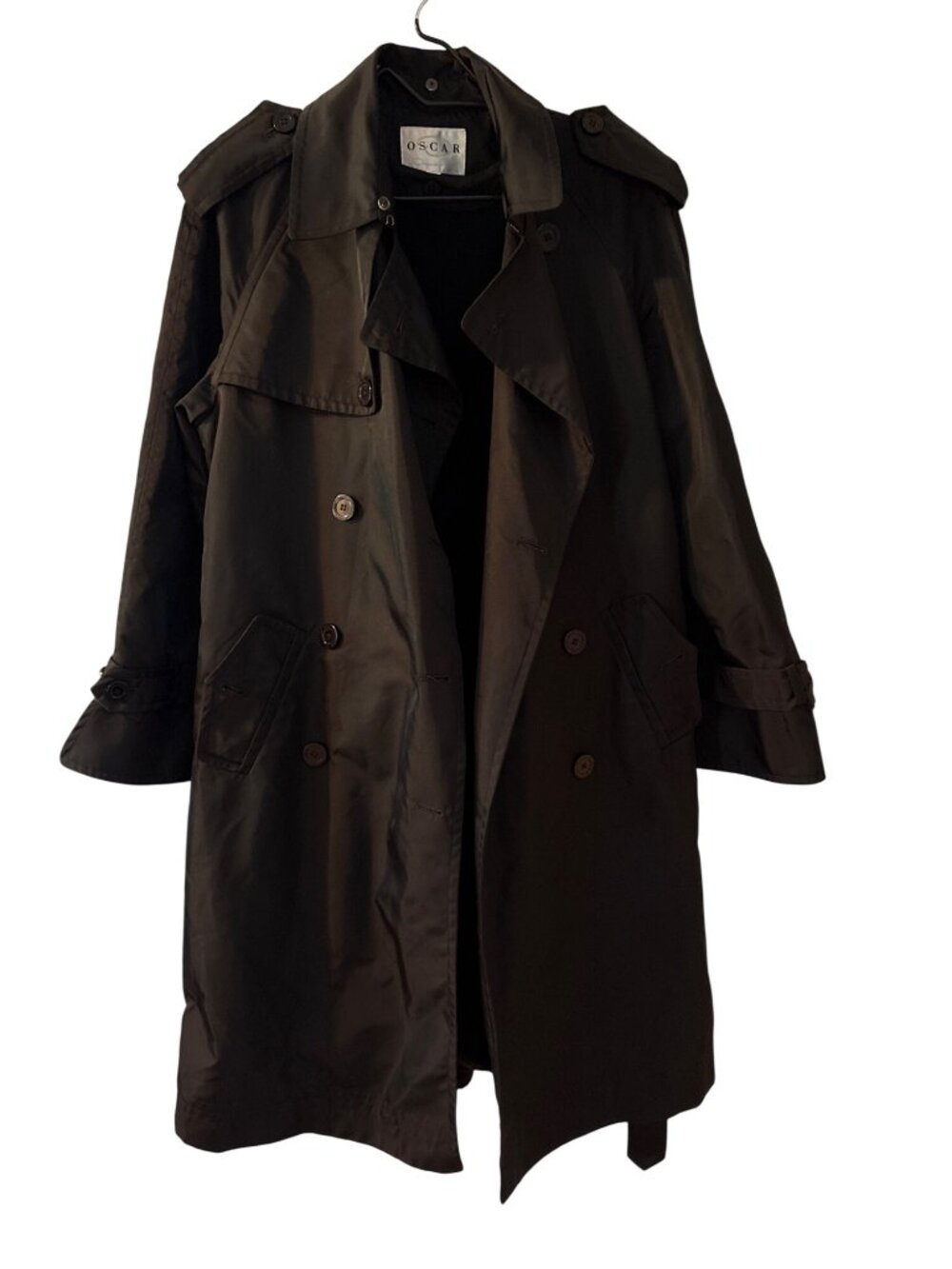 Vintage Oscar De La Renta Black Double-Breasted Trench Coat With Belt Size 8